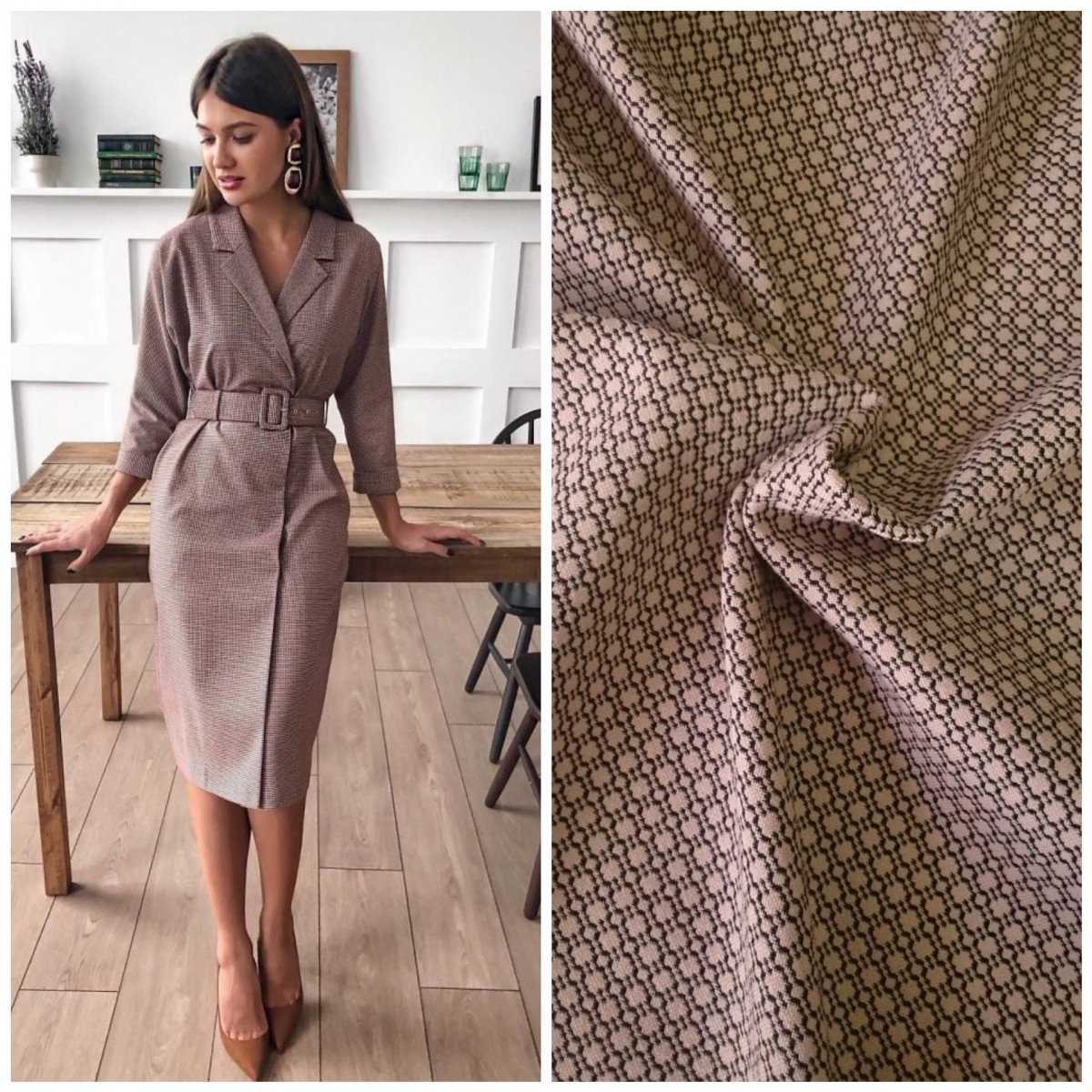 Костюмная мини жаккард пудра темная