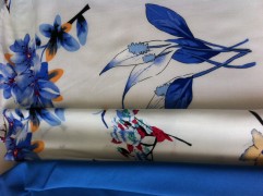 Штапель Цветочный Блюз голубой 