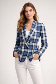 Ткань костюмная клетка голубая