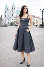 Ткань костюмная серая клетка